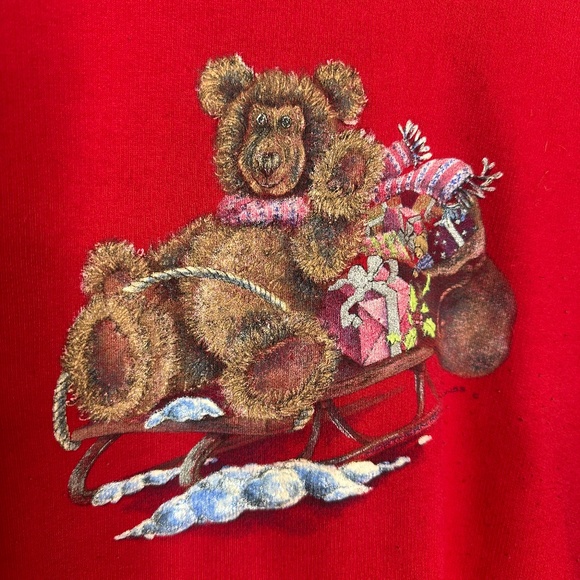 Vtg Northern Reflections Red V Neck Christmas Holiday Teddy Bear Sweatshirt Sz L - Picture 3 of 7